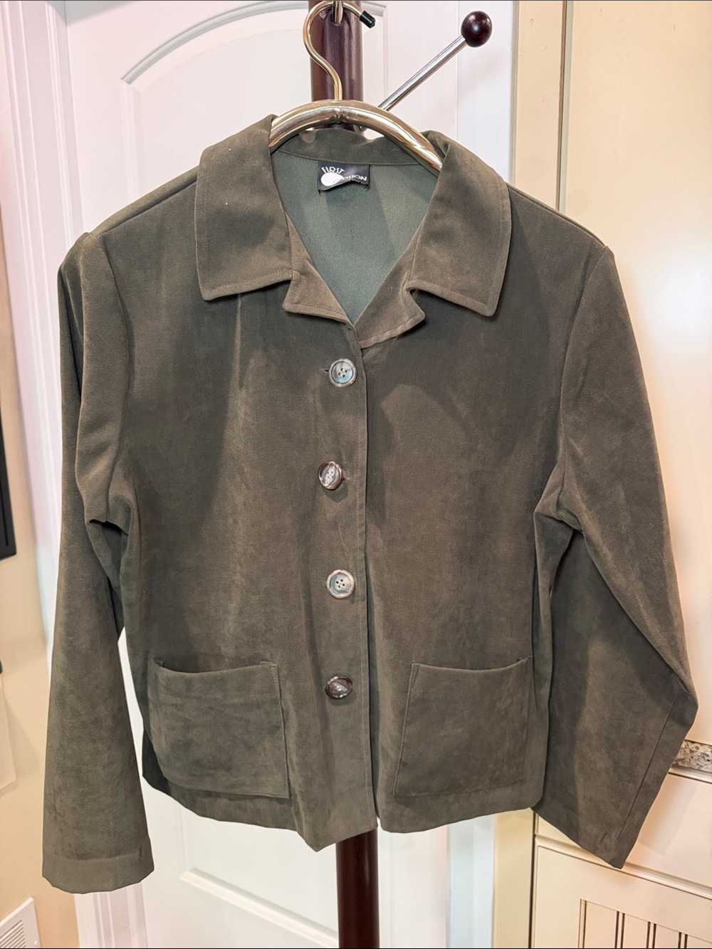 Women’s Olive Green Velvety Button-Front Jacket